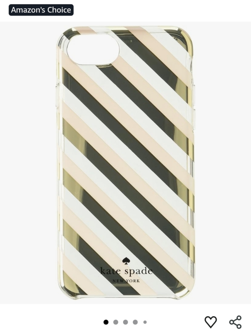 NWT: KATE SPADE; N.Y., HARDSHELL CASE, I-PHONE 6/6S, DIAG. STRIPE BLUSH/GOLD/CLR